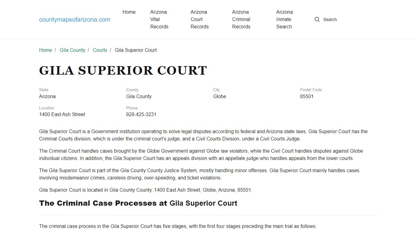 Gila Superior Court in Globe, AZ - Contact Information and Public Records